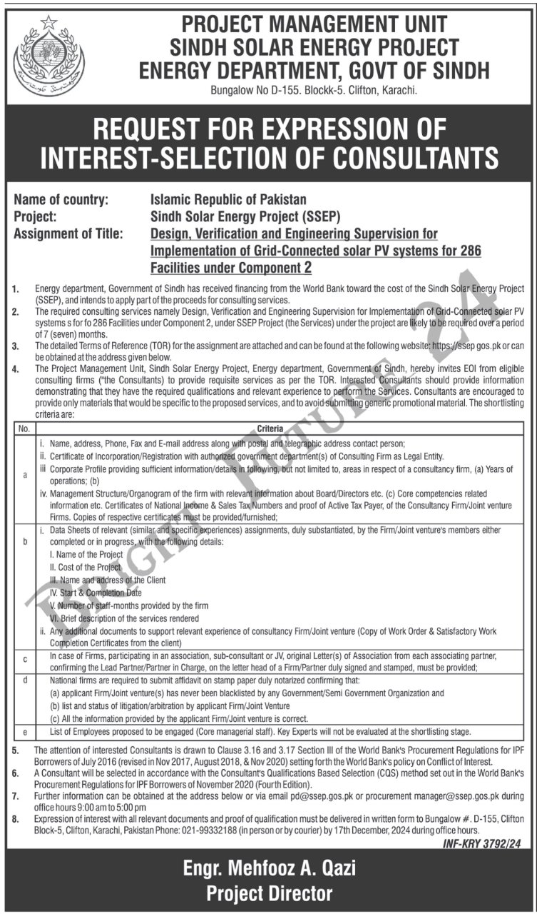 Sindh Solar Energy Project Energy Department Jobs 2024