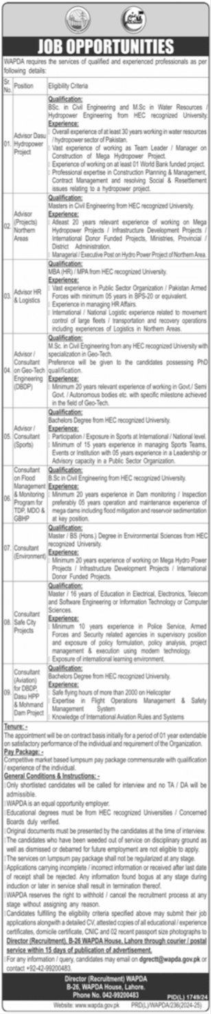 Situations Vacant At Water And Power Development Authority
