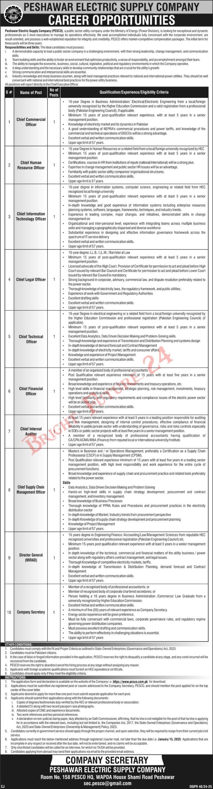 Peshawar Electric Supply Company PESCO Jobs 2025