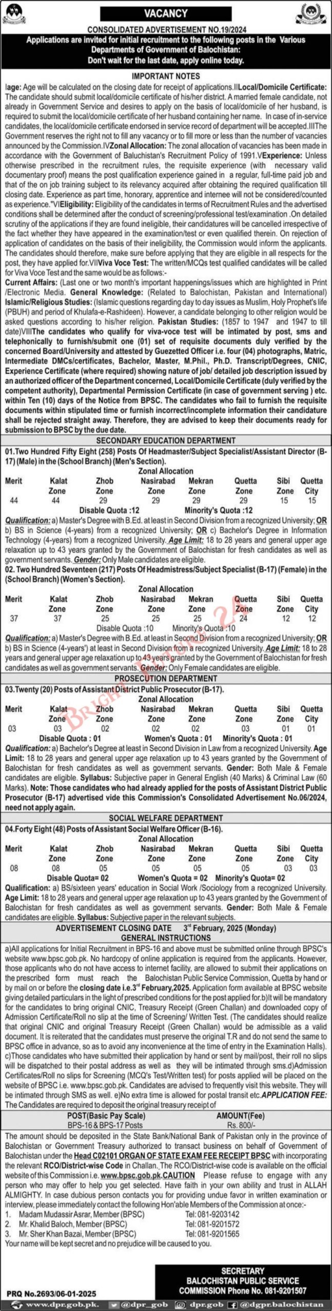 Latest Balochistan Public Service Commission BPSC Jobs 2025