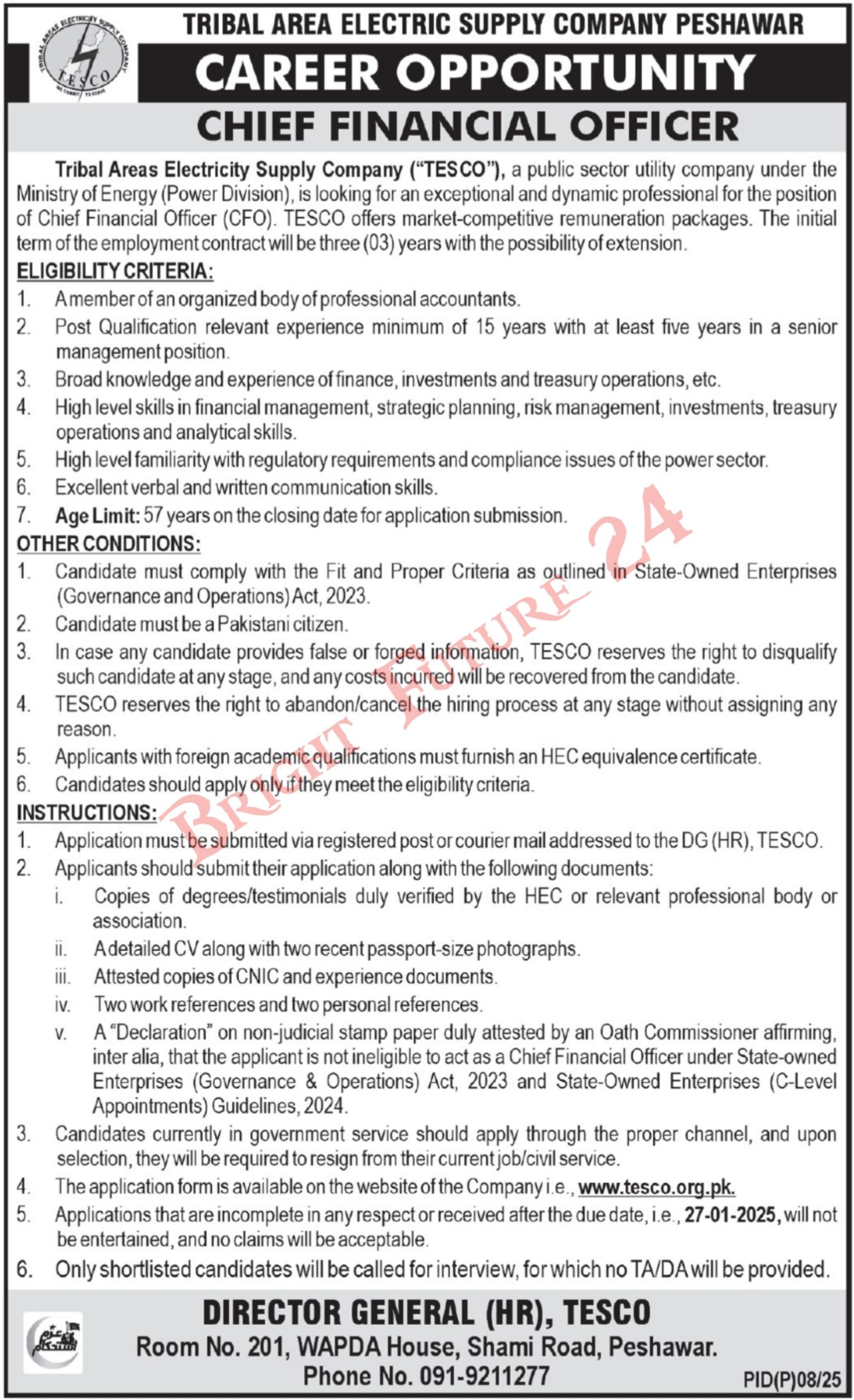 Latest Tribal Areas Electricity Supply Company TESCO Jobs 2025