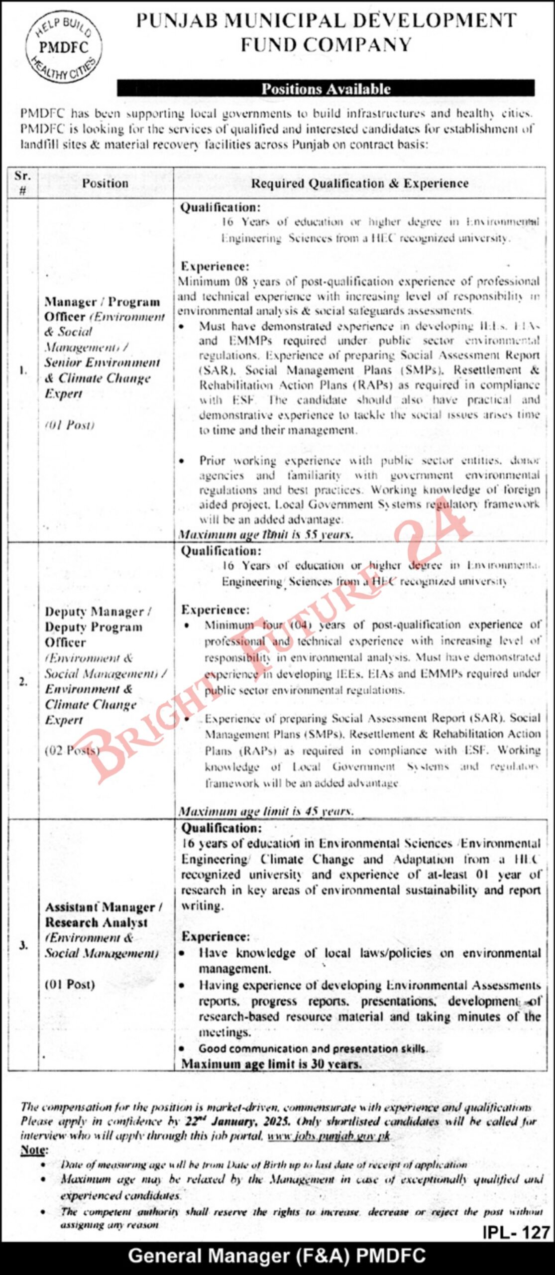 Punjab Municipal Development Fund Company PMDFC Jobs 2025