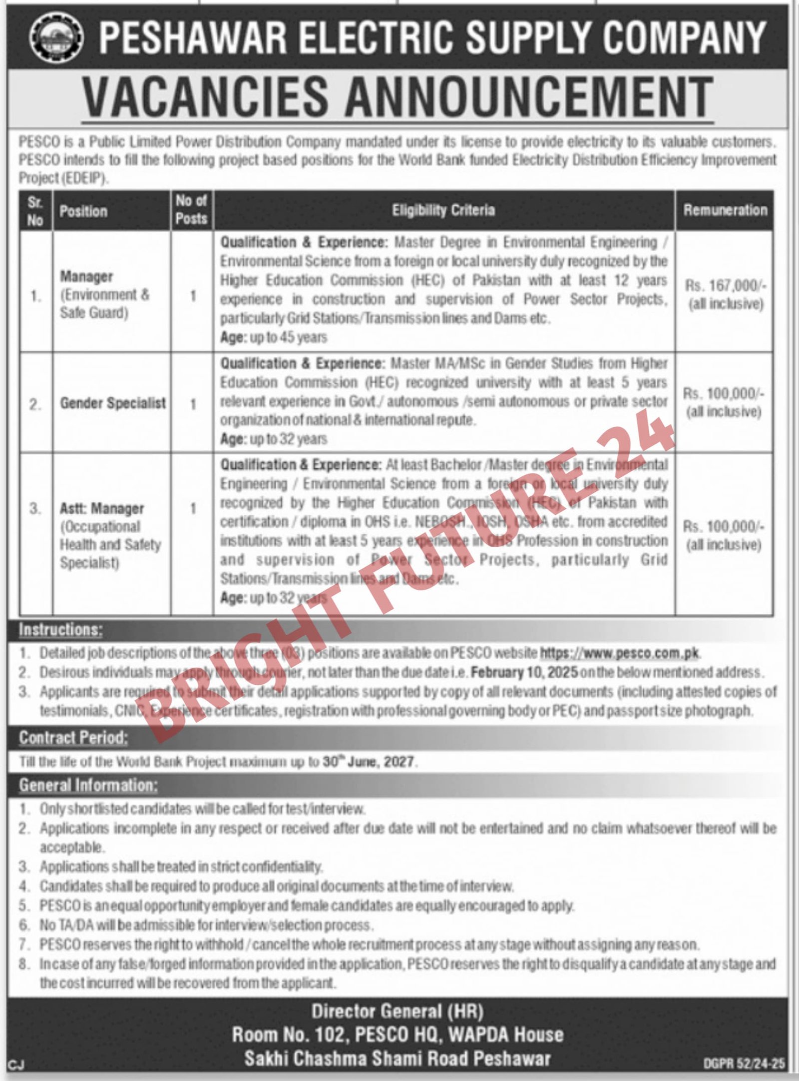 Peshawar Electric Supply Company (PESCO) Jobs 2025