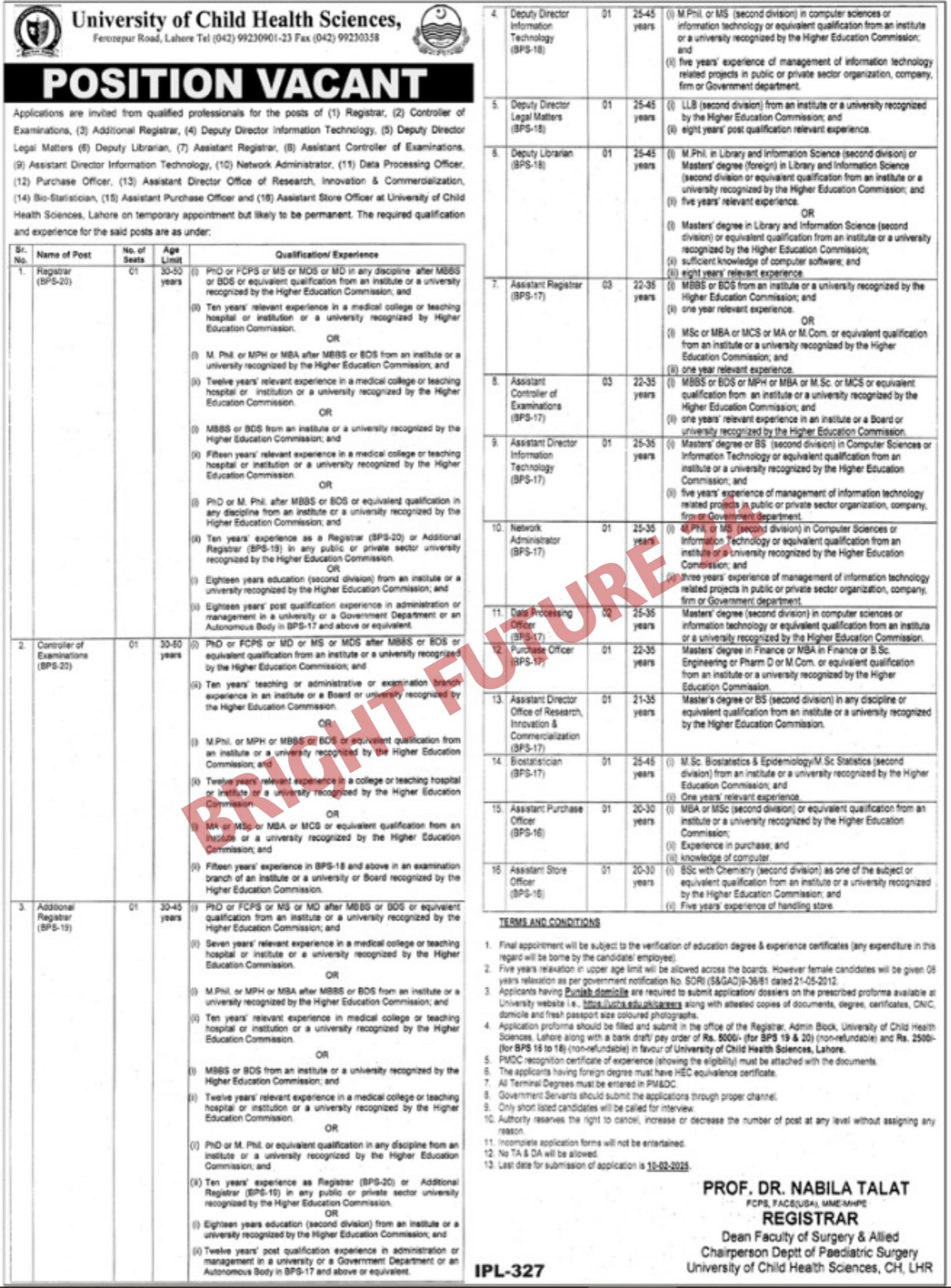 University of Child Health Sciences Lahore UCHS Jobs 2025