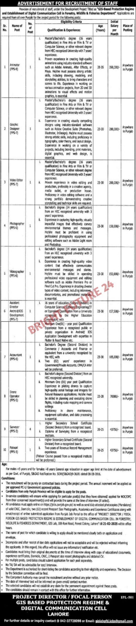 Forestry Wildlife & Fisheries Department Jobs 2025