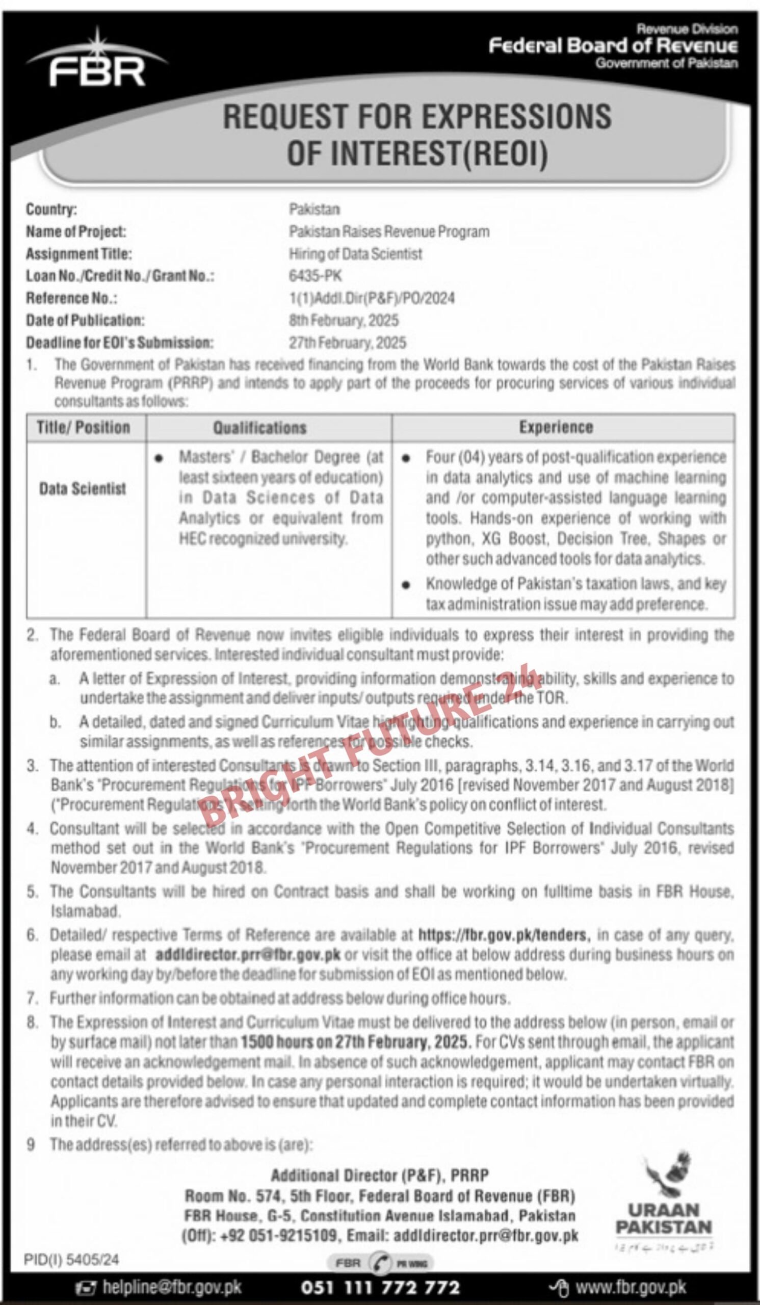 Federal Board of Revenue FBR Jobs 2025