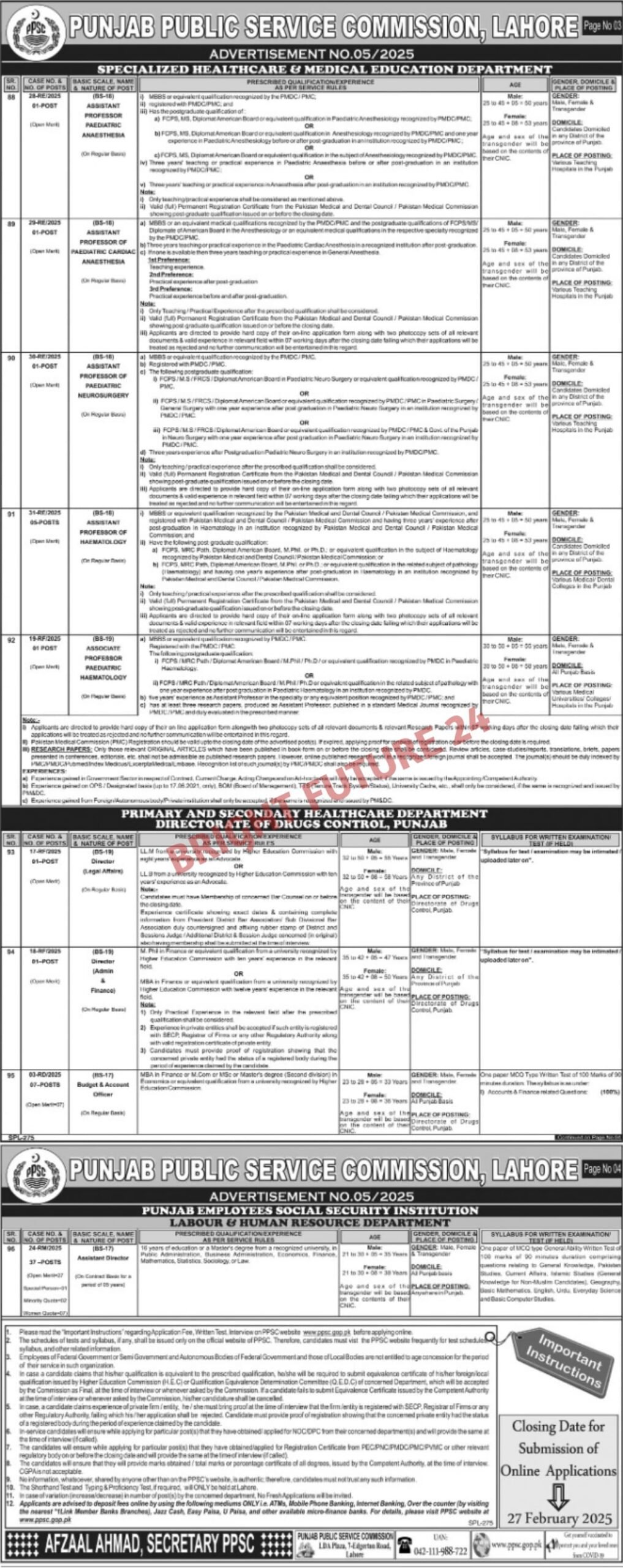 Punjab Public Service Commission PPSC Jobs 2025