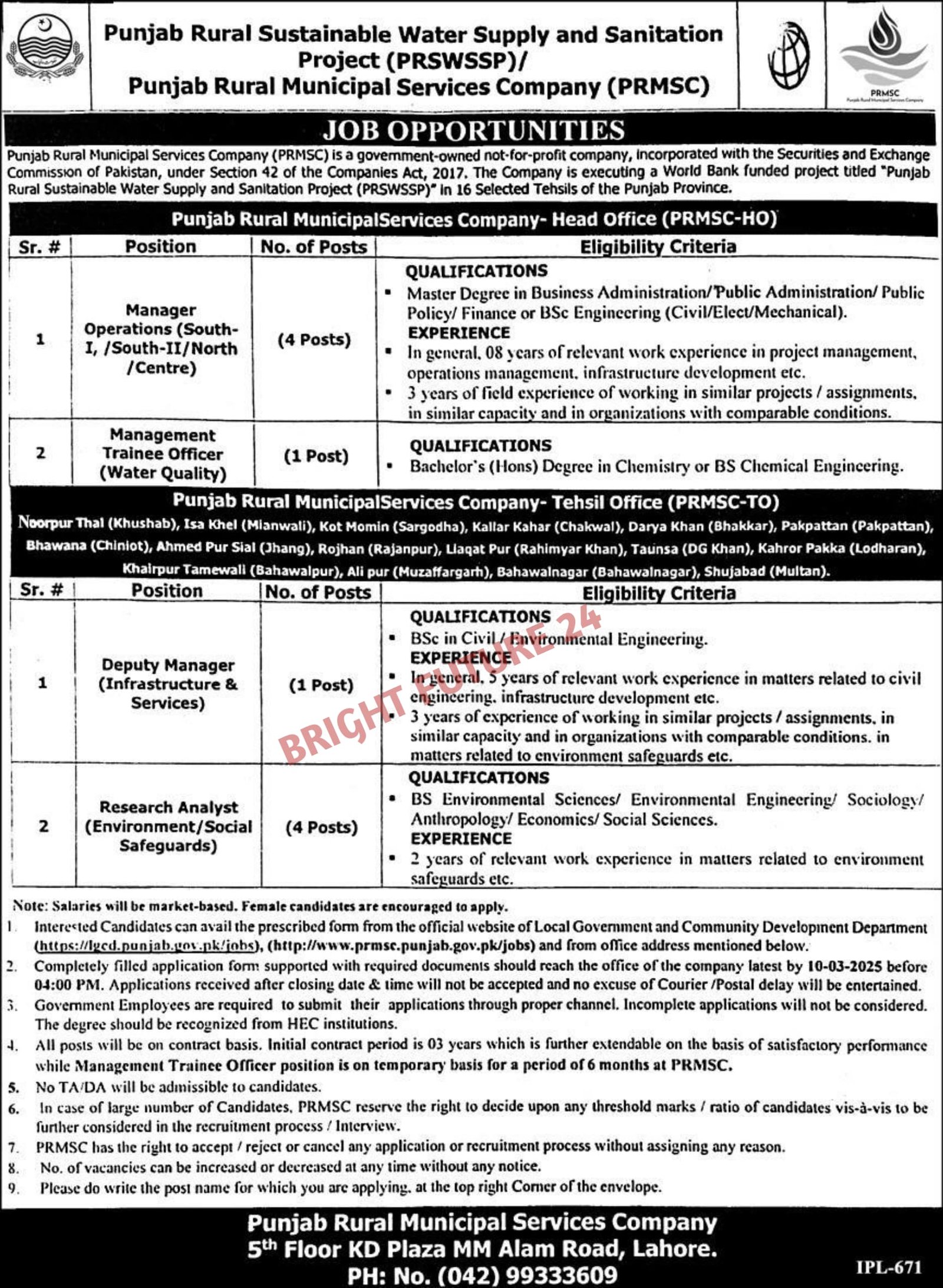 Punjab Rural Municipal Services Company (PRMSC) Jobs 2025